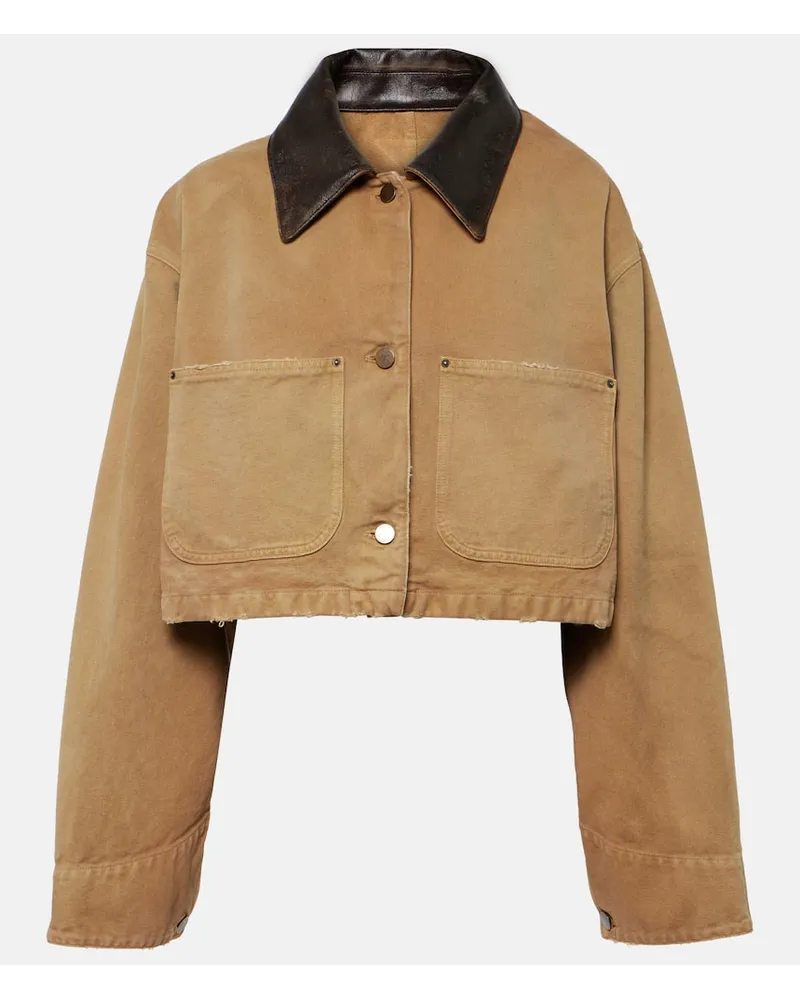 Prada Cropped-Jacke aus Baumwoll-Canvas Beige