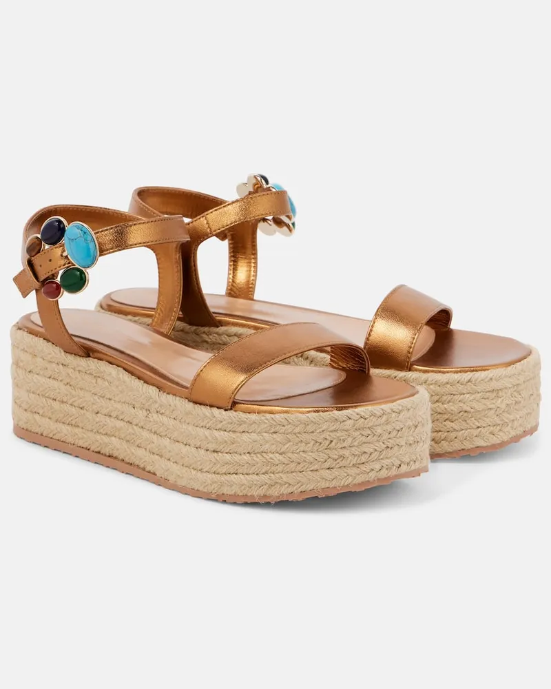Gianvito Rossi Espadrille-Sandalen aus Metallic-Leder Braun