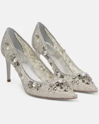 René Caovilla Verzierte Pumps aus Spitze Silber