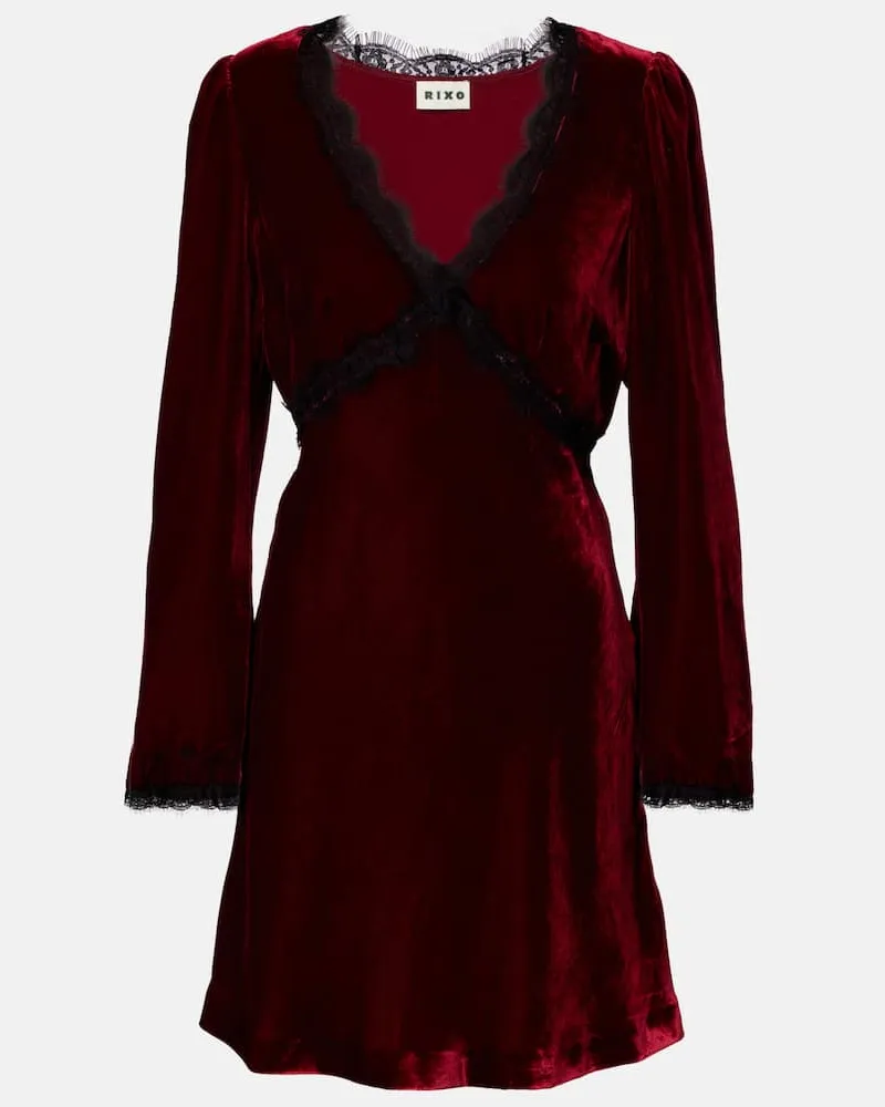 RIXO Minikleid Macie aus Samt mit Spitze Burgunderrot