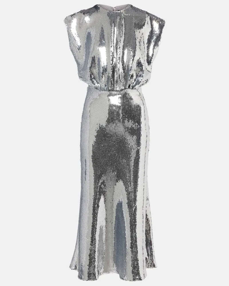 David Koma Midikleid mit Pailletten Silber