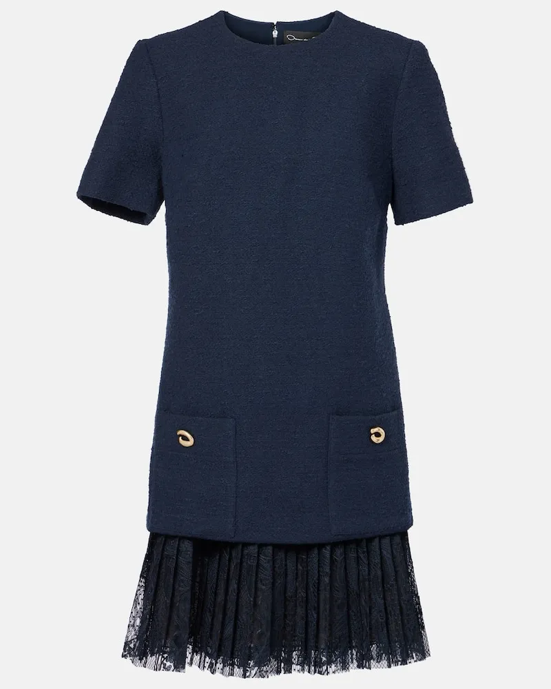Oscar de la Renta Minikleid aus Tweed und Spitze Blau