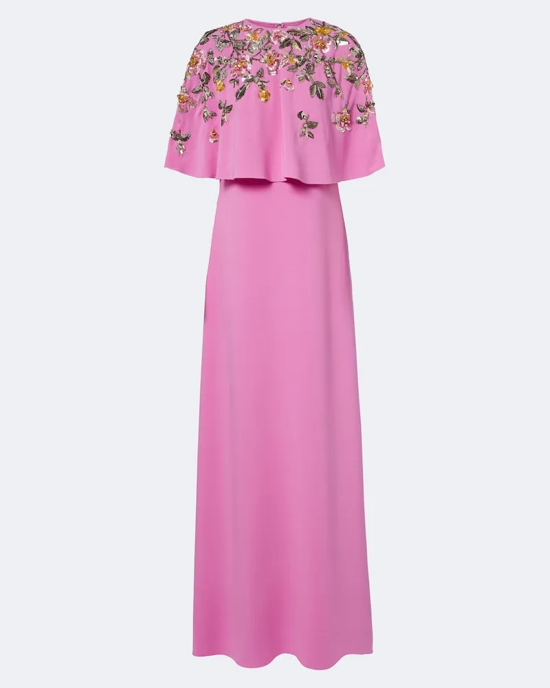 Oscar de la Renta Verzierte Robe aus Georgette Rosa