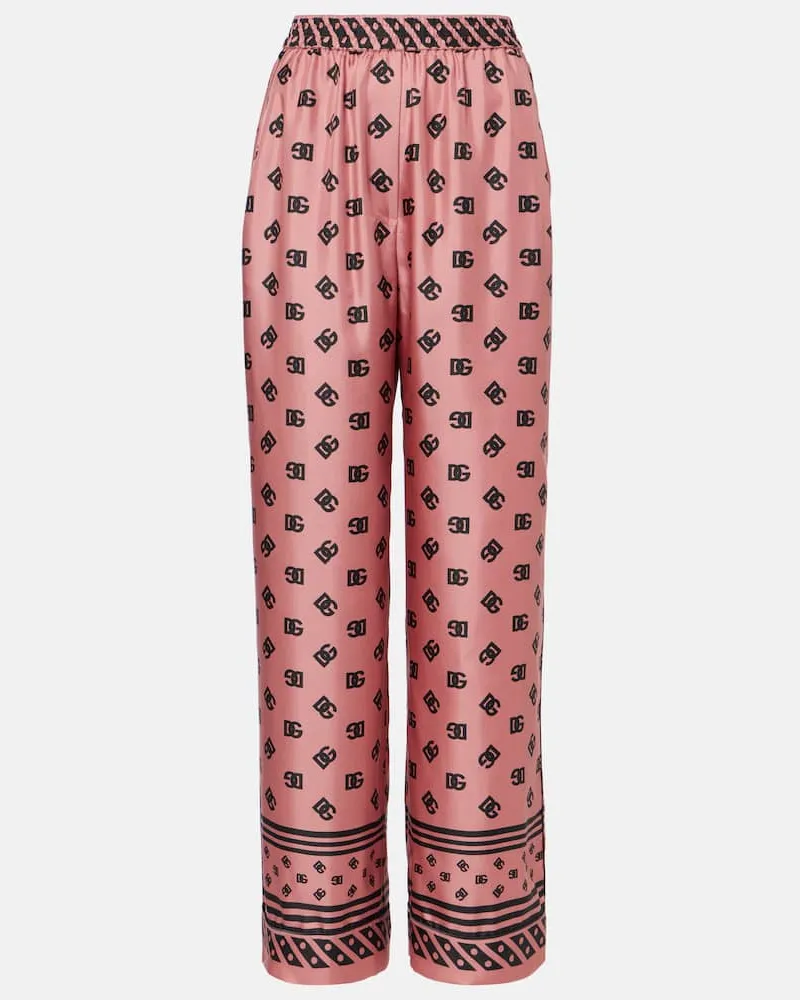 Dolce & Gabbana Palazzo-Hose DG aus Seidensatin Rosa