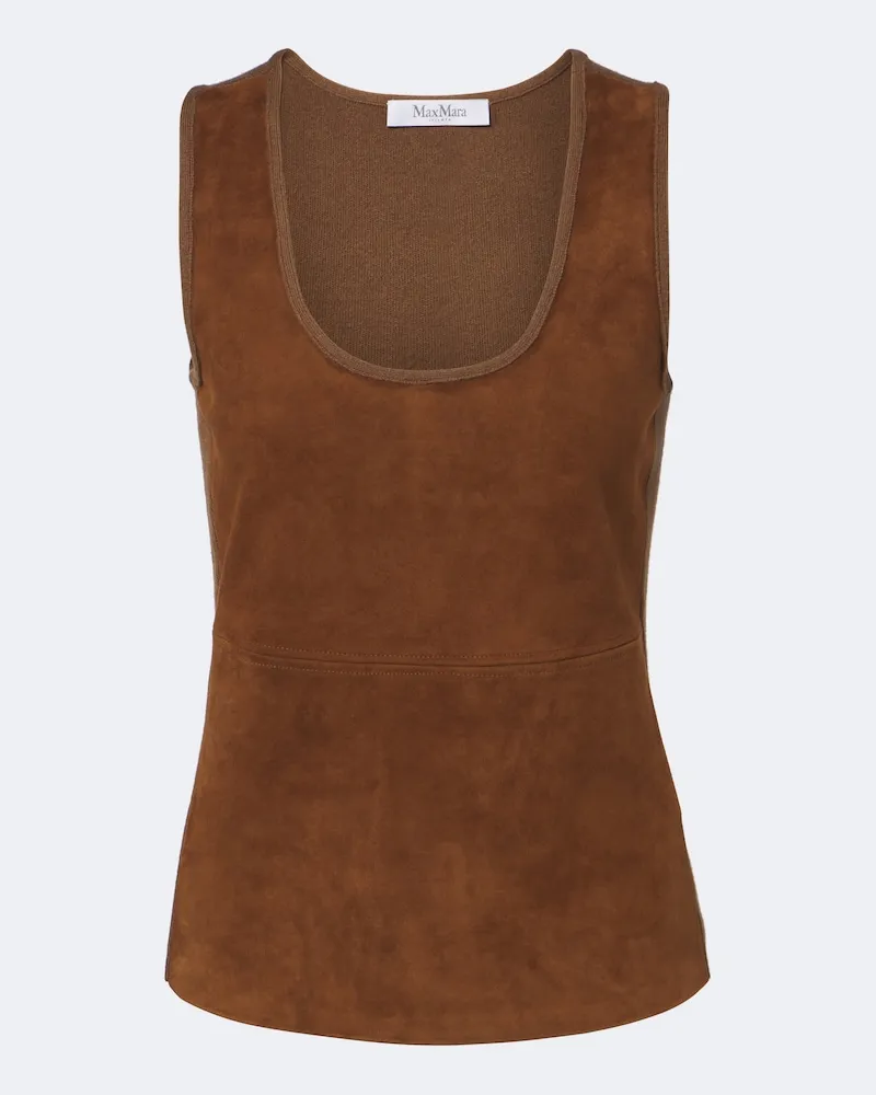 Max Mara Top aus Veloursleder mit Strick Braun