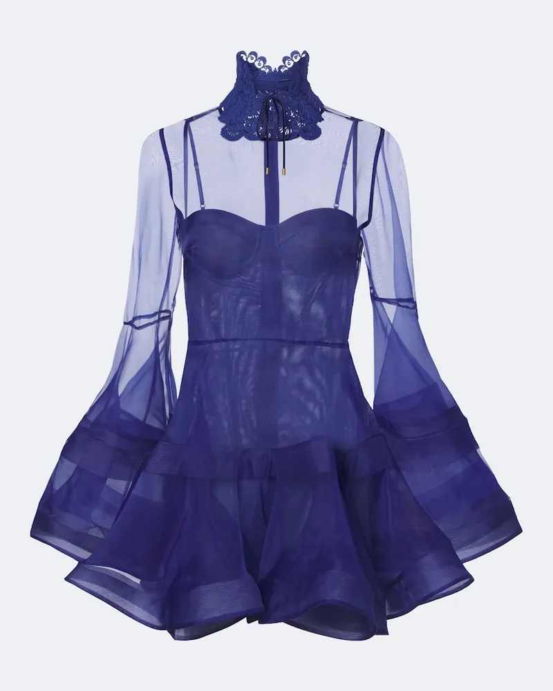 Zimmermann Minikleid Clash Lantern aus Seidenorganza Blau