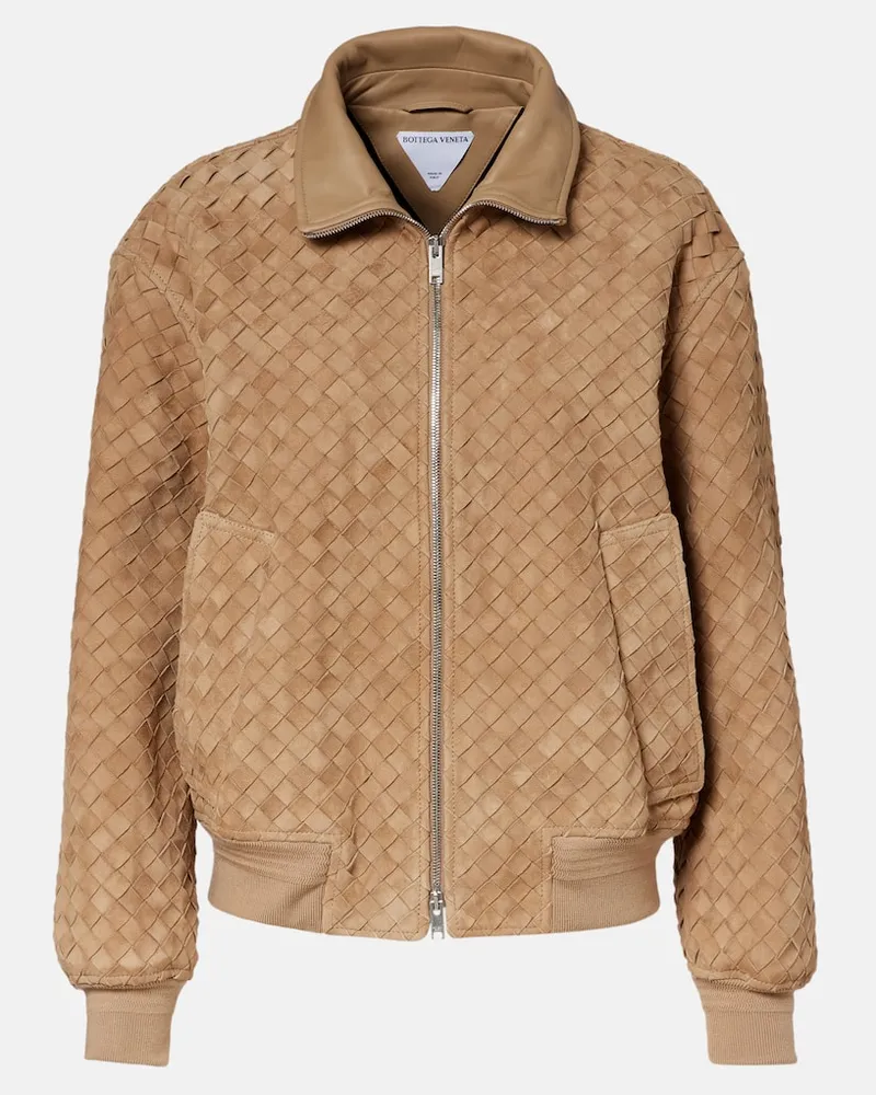 Bottega Veneta Jacke Intrecciato aus Veloursleder Beige