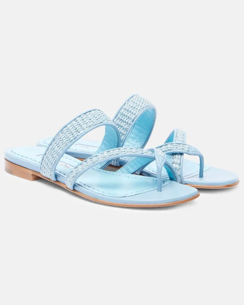 Manolo Blahnik Sandalen Susara aus Raffiabast Blau