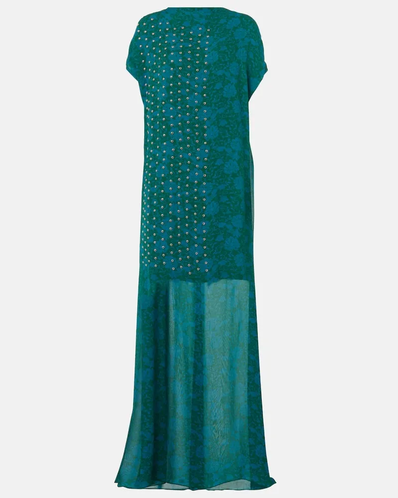 Dries van Noten Maxikleid aus Seide mit Kristallen Blau