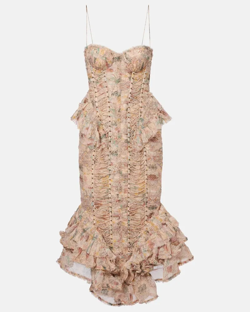 Zimmermann Midikleid Rebellion aus Seide Pink