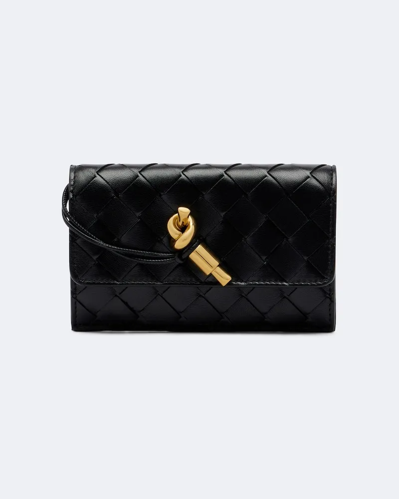 Bottega Veneta Portemonnaie Intrecciato Large aus Leder Schwarz