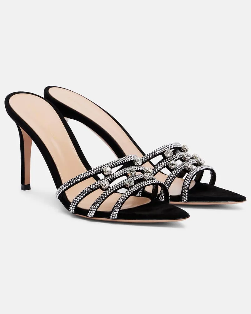 Gianvito Rossi Verzierte Pantoletten 85 aus Veloursleder Schwarz