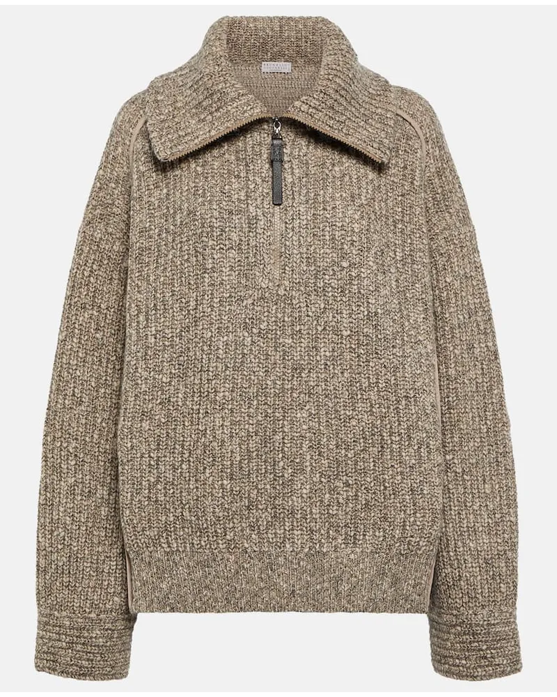 Brunello Cucinelli Pullover Sparkling Chiné aus einem Wollgemisch Braun