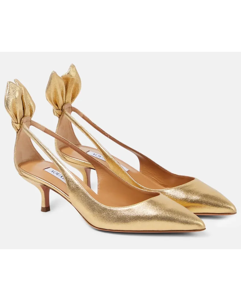 Aquazzura Pumps Bow Tie 50 aus Metallic-Leder Gold