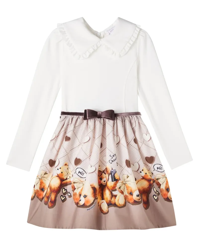 Monnalisa Bedrucktes Kleid aus einem Baumwollgemisch Weiß