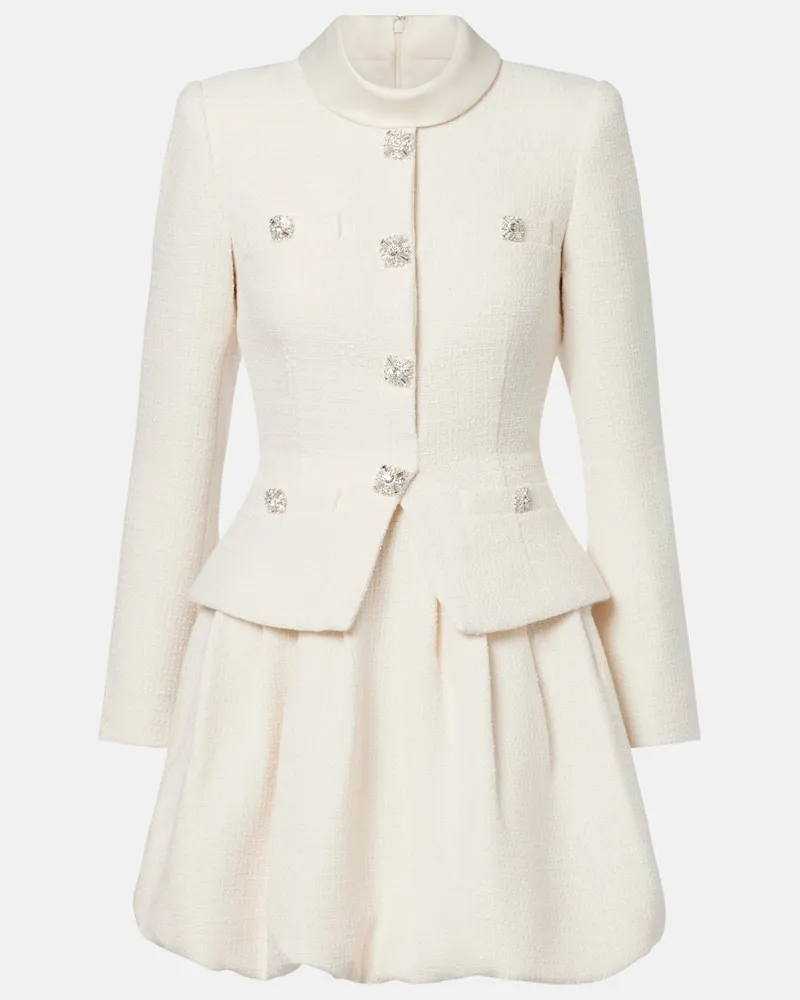 Self-Portrait Verziertes Minikleid aus Tweed Weiß