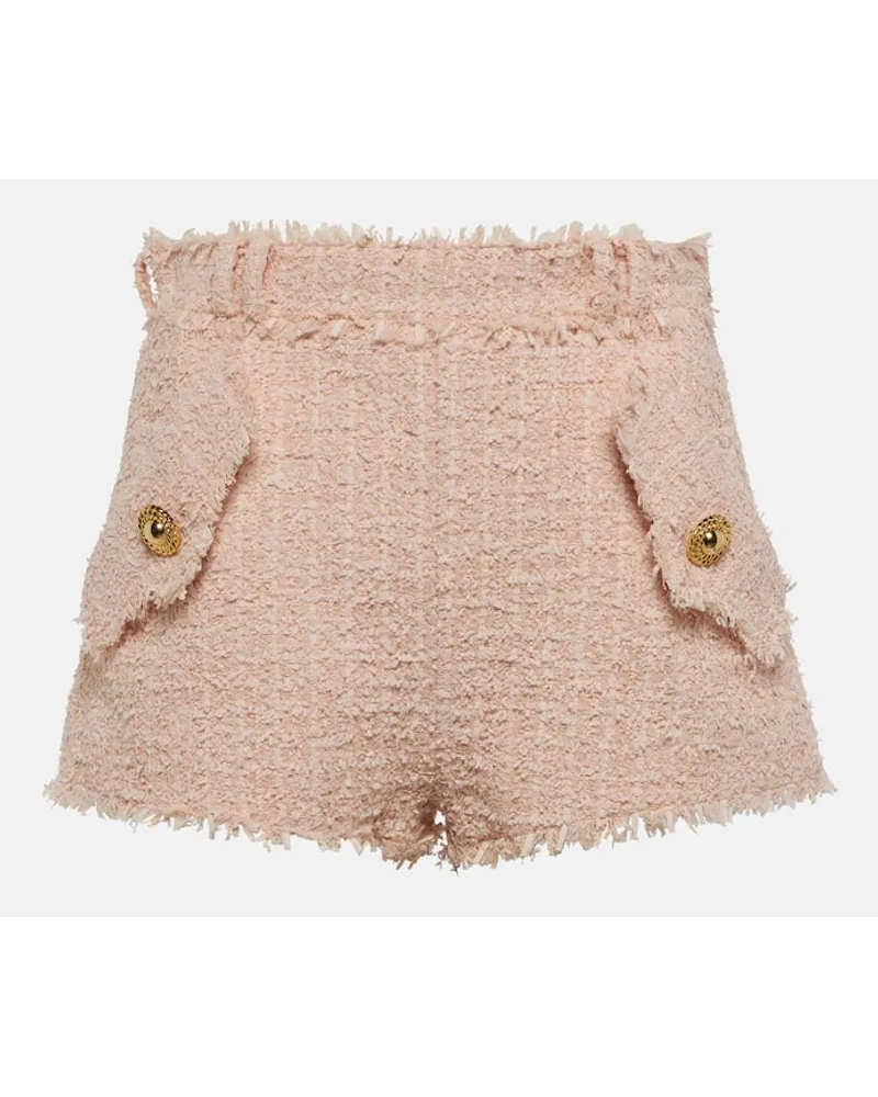 Balmain High-Rise Shorts aus Tweed Pink