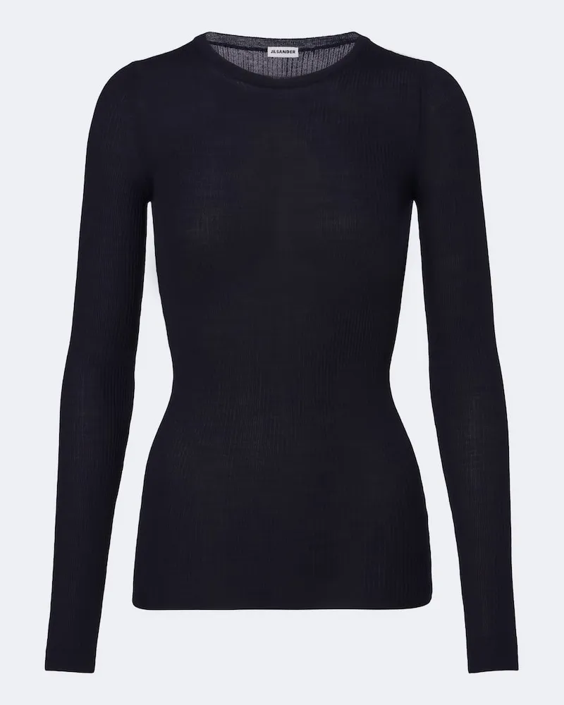 Jil Sander Gerippter Pullover aus Wolle Blau