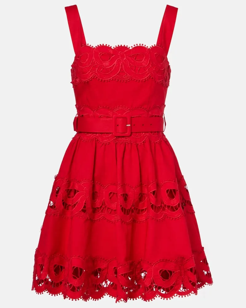Self-Portrait Minikleid aus Leinen und Baumwolle Rot