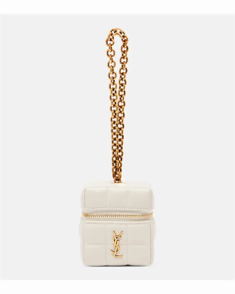 Saint Laurent Clutch Cassandre Carré Mini aus Leder Weiß