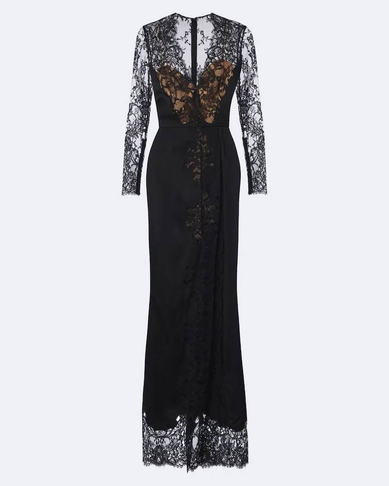 Elie Saab Robe aus Baumwolle und Seide mit Spitze Schwarz