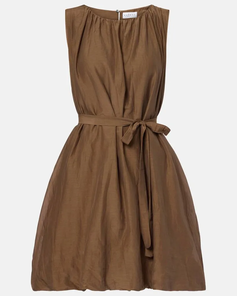 Velvet Minikleid Margot aus Baumwolle und Seide Braun