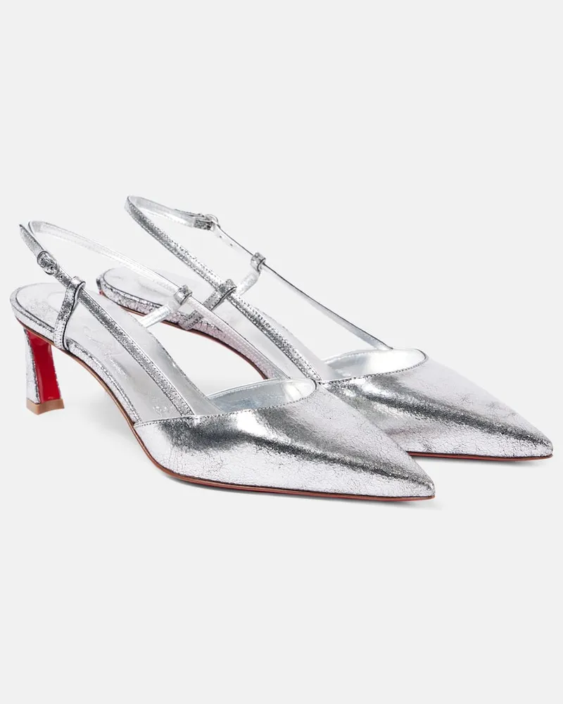 Christian Louboutin Slingback-Pumps Condoroline 55 aus Metallic-Leder Silber