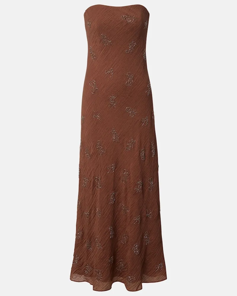 STAUD Maxikleid Cassie aus Organza mit Perlen Braun