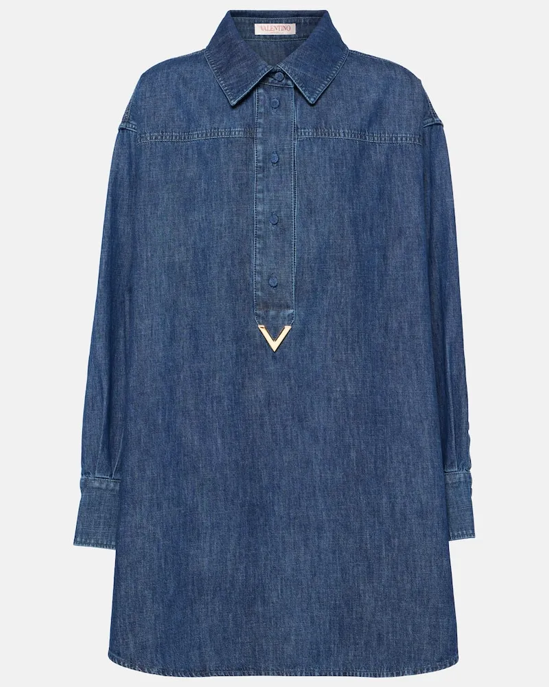 Valentino Garavani Hemdblusenkleid VGold aus Baumwoll-Chambray Blau
