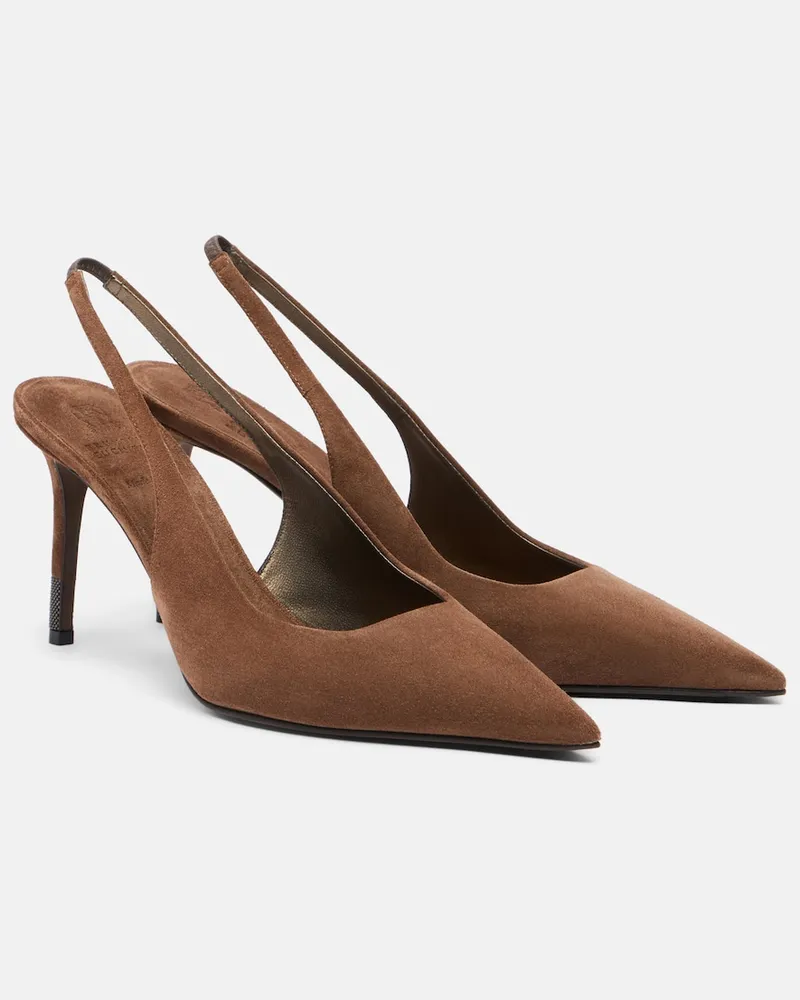 Brunello Cucinelli Slingback-Pumps Monili aus Veloursleder Braun