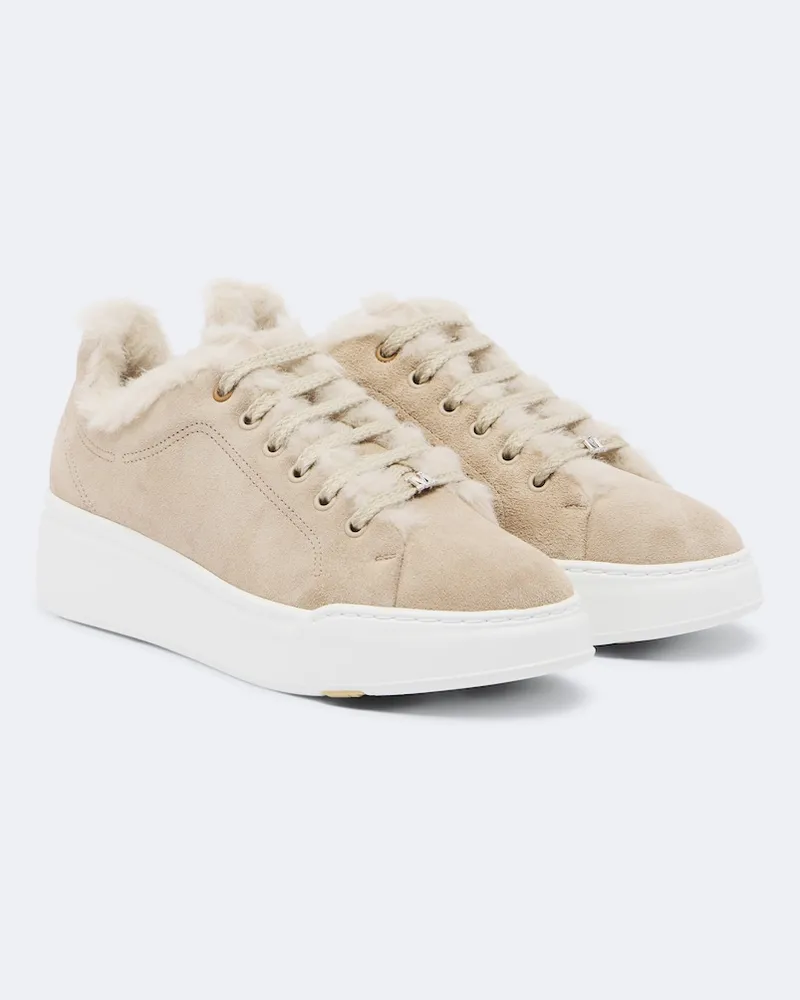 Max Mara Sneakers aus Veloursleder mit Shearling Beige