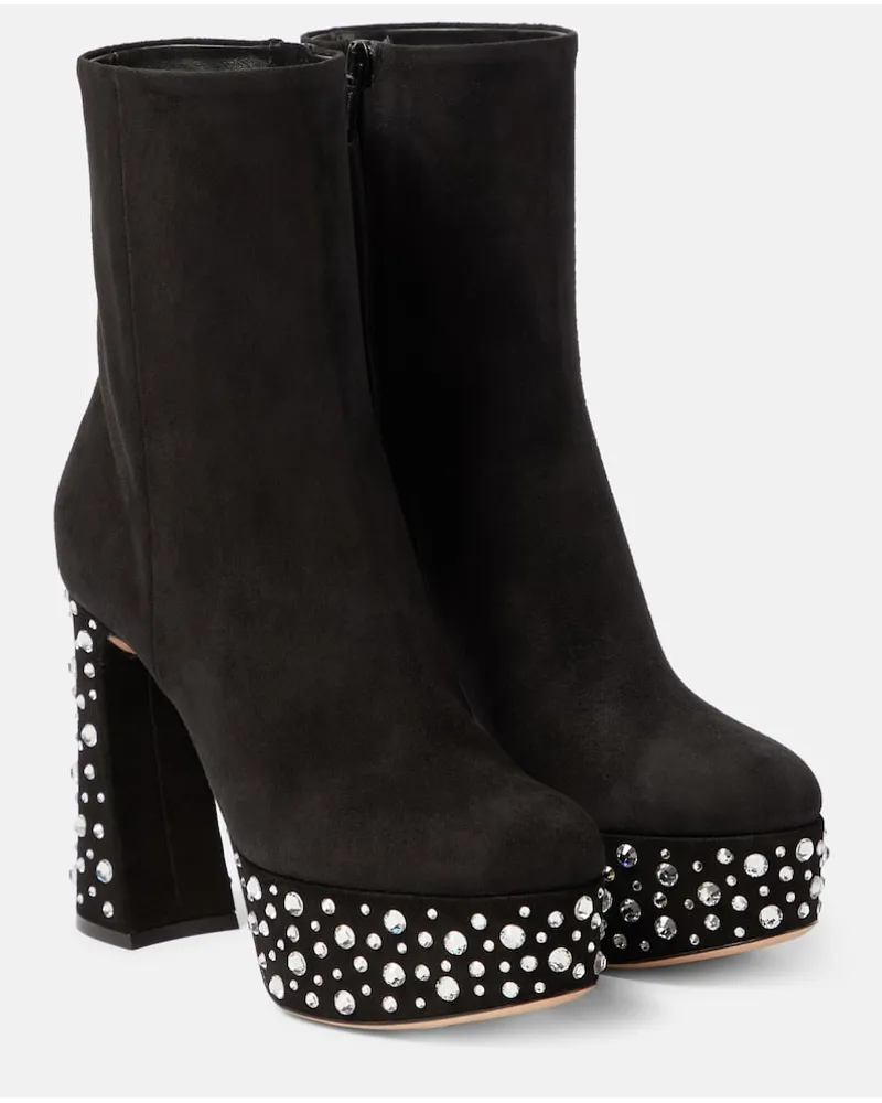 Gianvito Rossi Ankle Boots Crystal Holly aus Veloursleder Schwarz