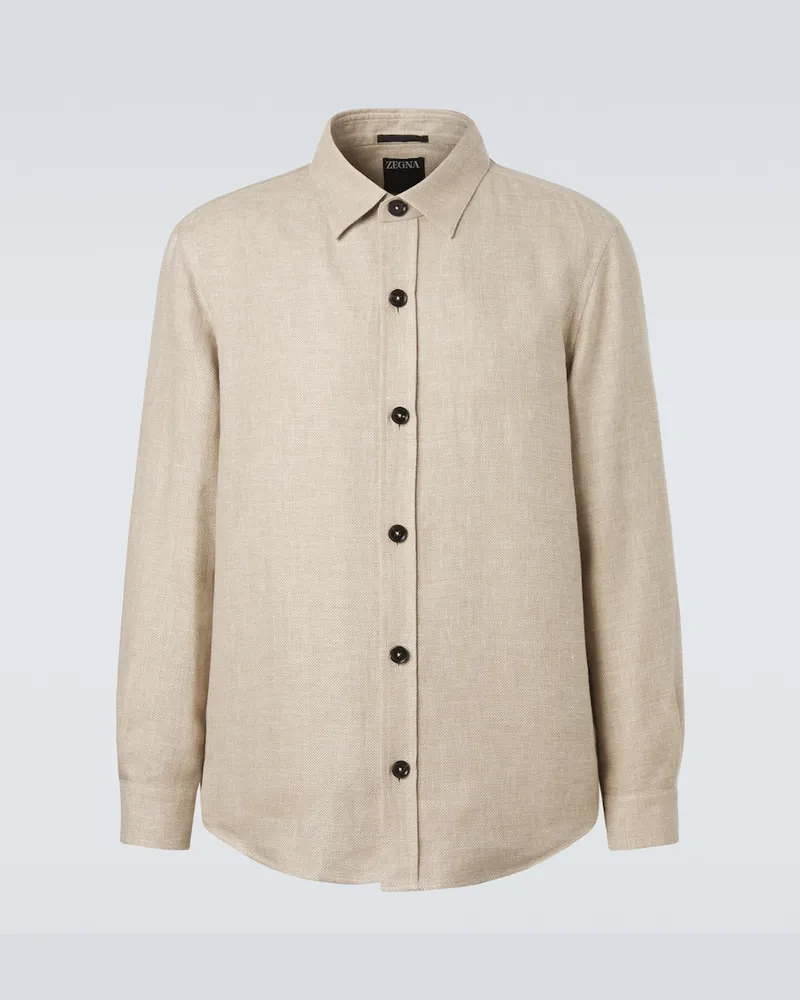 Ermenegildo Zegna Hemdjacke aus Kaschmir, Leinen und Seide Beige