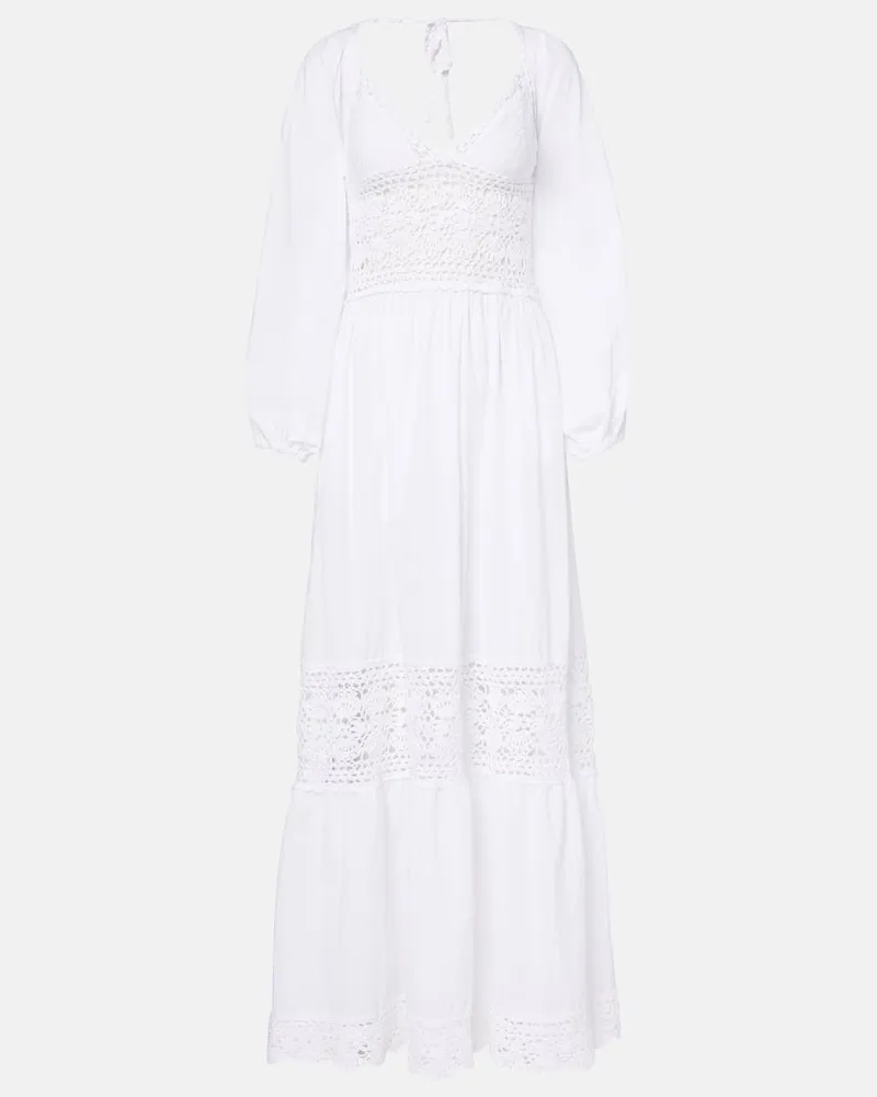 Anna Kosturova Kleid Victoria aus Popeline und Häkelstrick Weiß