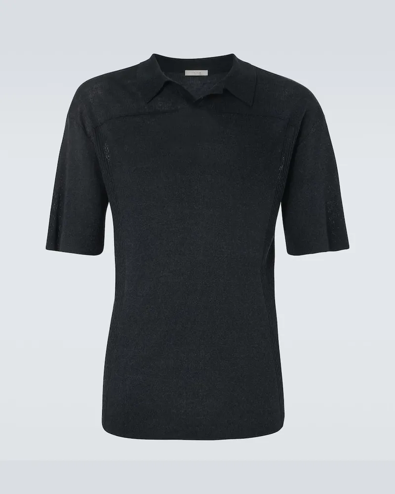 The Row Polohemd Reggie aus einem Leinengemisch Schwarz
