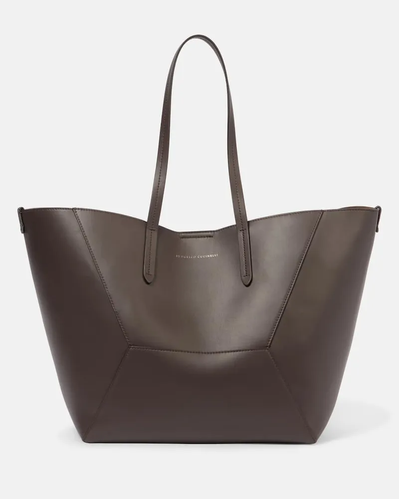 Brunello Cucinelli Tote Bag BC Duo Monili aus Leder Braun