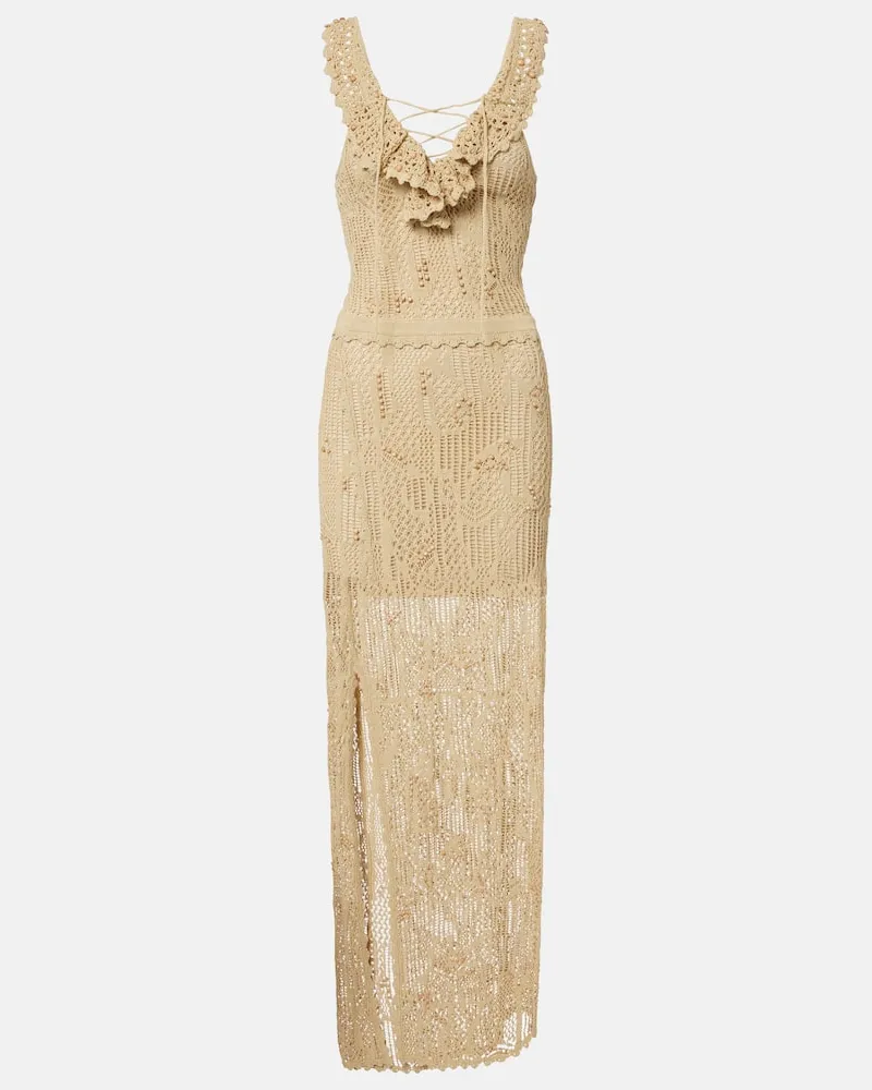 Isabel Marant Verziertes Maxikleid Ornella aus Häkelstrick Beige