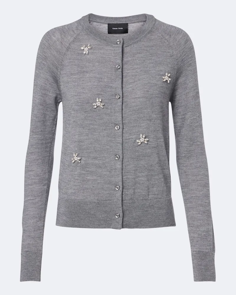 Simone Rocha Verzierter Cardigan aus Wolle und Seide Grau