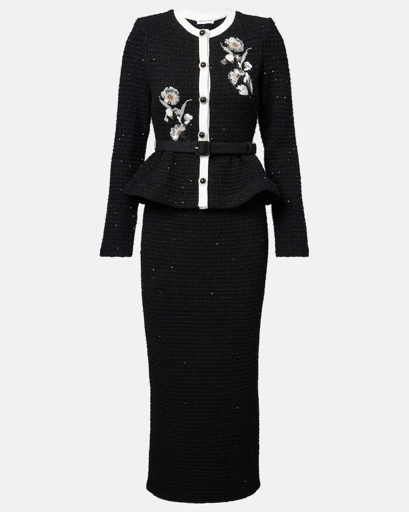 Self-Portrait Verziertes Midikleid aus Tweed Schwarz