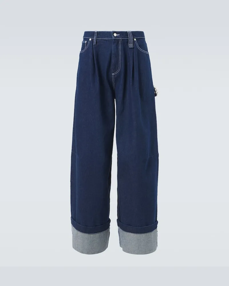 Simone Rocha Verzierte Wide-Leg Jeans Blau
