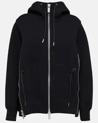 Sacai Hoodie aus Nylon-Twill und Sponge Sweat Schwarz