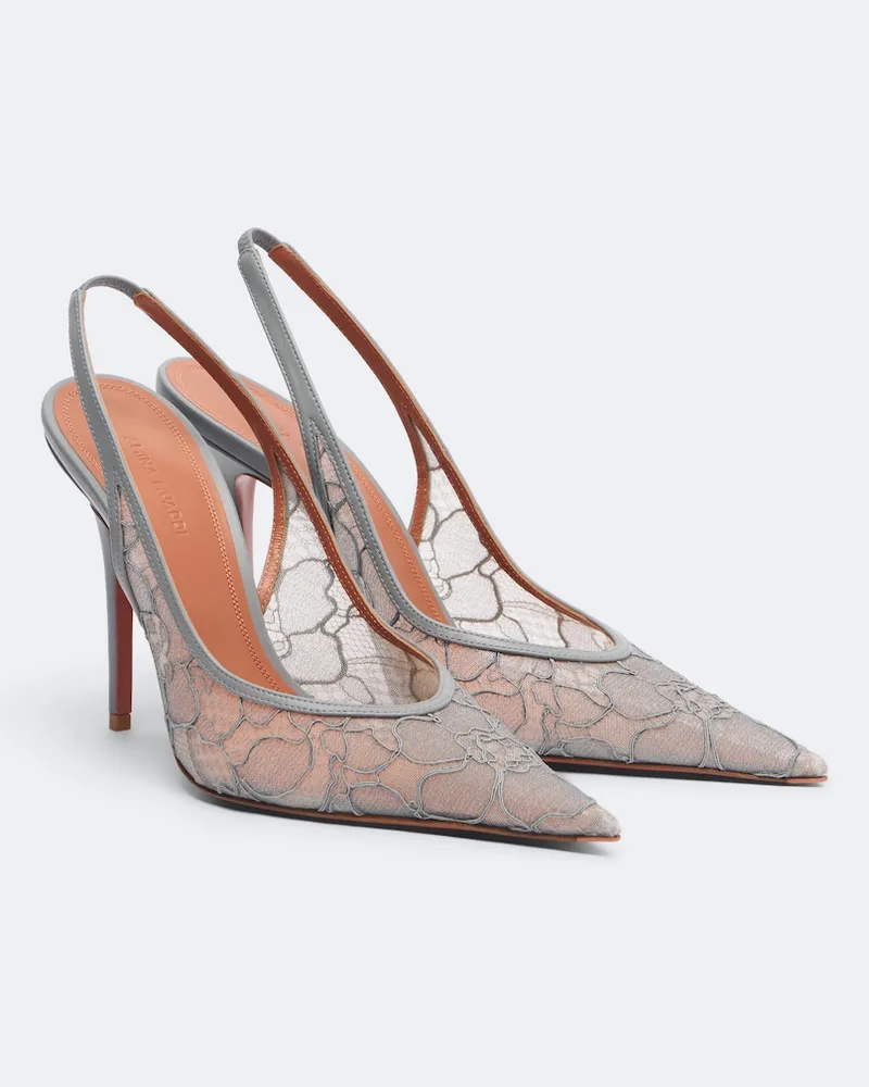 Amina Muaddi Slingback-Pumps Anok aus Spitze Grau