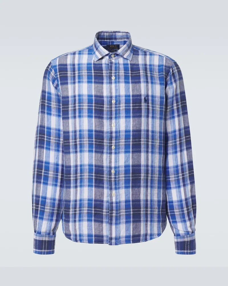 Ralph Lauren Kariertes Hemd aus Leinen Blau