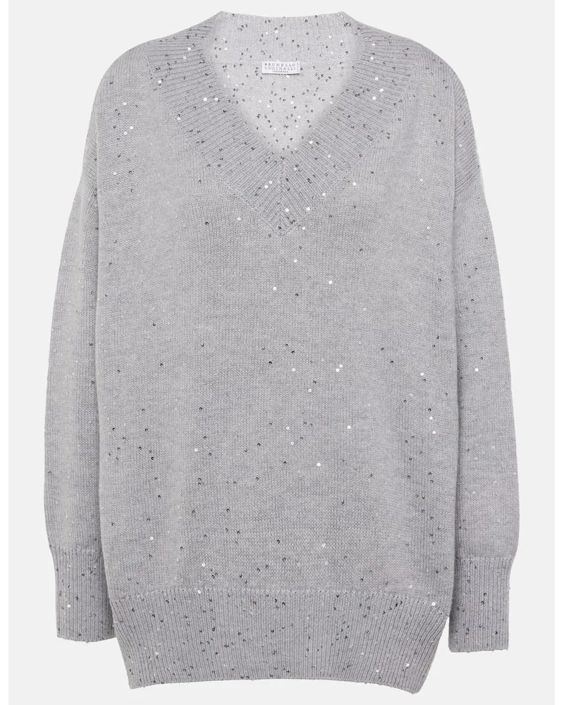 Brunello Cucinelli Pullover aus Kaschmir und Seide Grau