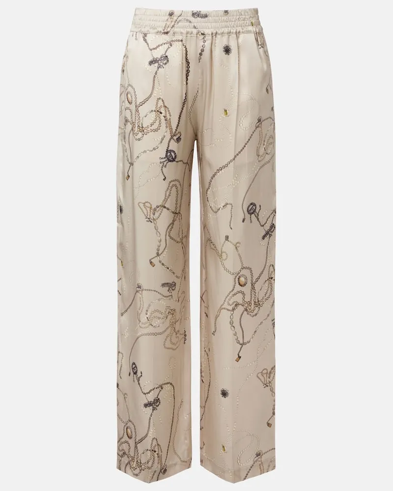 Victoria Beckham Bedruckte Pyjama-Hose aus Seidensatin Pink