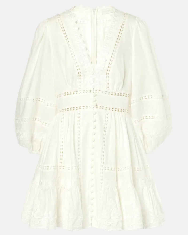 Zimmermann Minikleid Pop aus Leinen mit Spitze Weiß