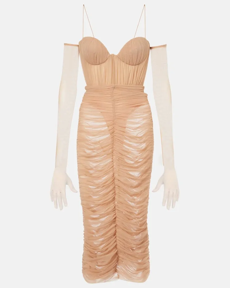 Alex Perry Midikleid aus Mesh Beige