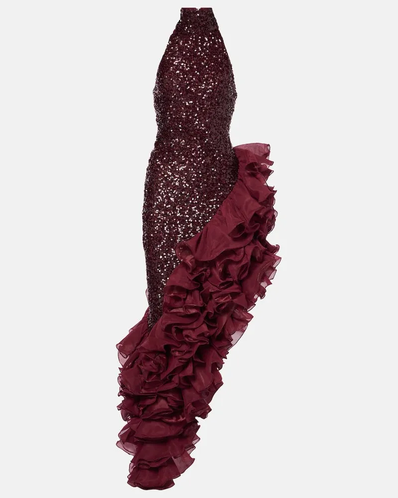 ROTATE Birger Christensen Midikleid mit Pailletten Burgund