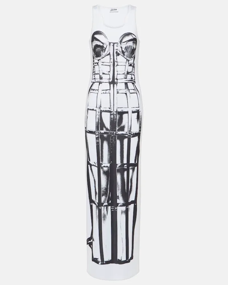 Jean Paul Gaultier Bedrucktes Maxikleid aus Jersey Weiß