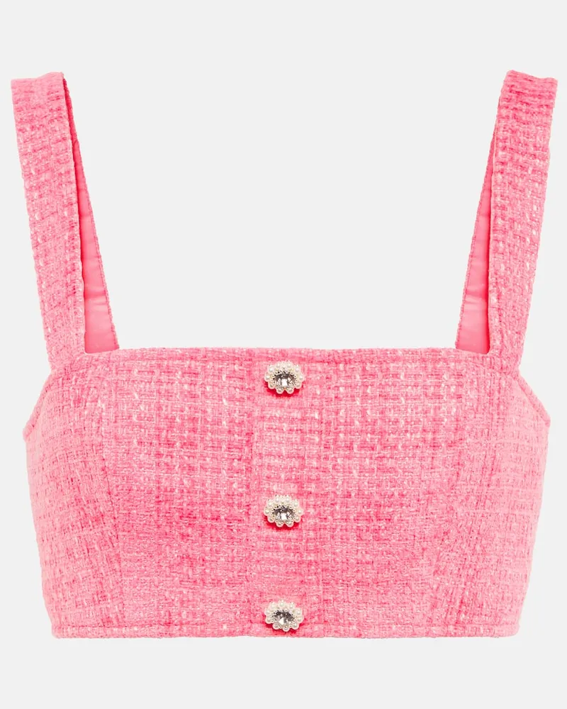 Self-Portrait Verziertes Cropped-Top aus Bouclé Rosa